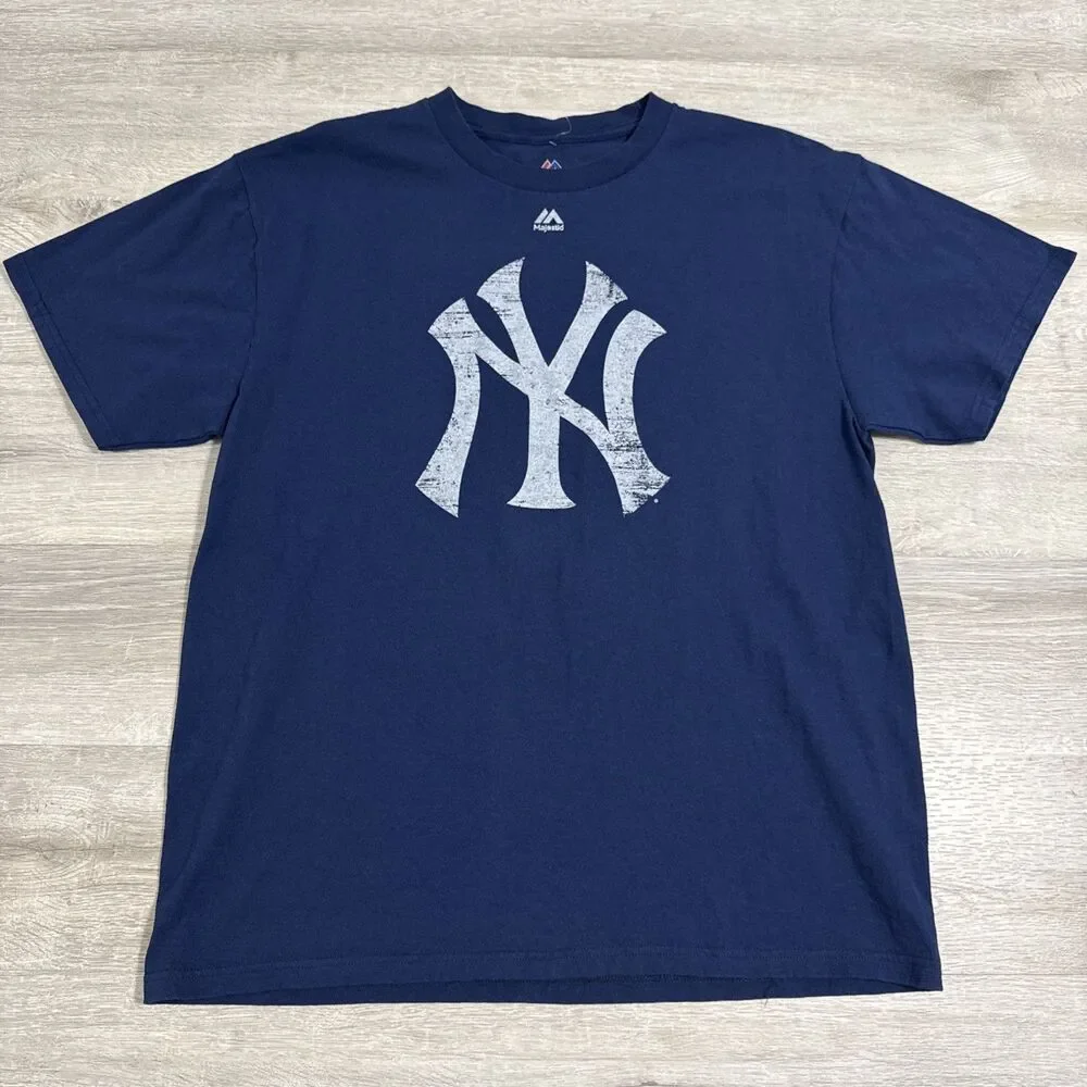 New York Yankees Shirt Dad Number 1 Majestic Men’s Blue Large Baseball Tee